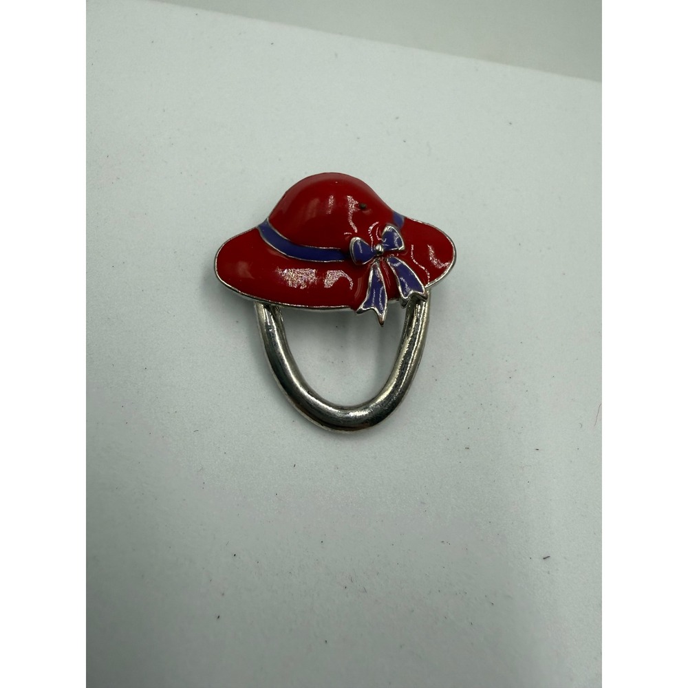 Red Hat Society Enamel Brooch Pin Silver‎ Tone Red Hat
